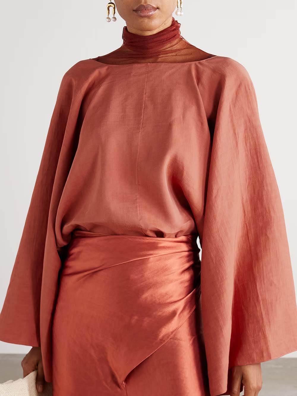 Unique Asymmetric Flared Sleeves Wrap Crop Top