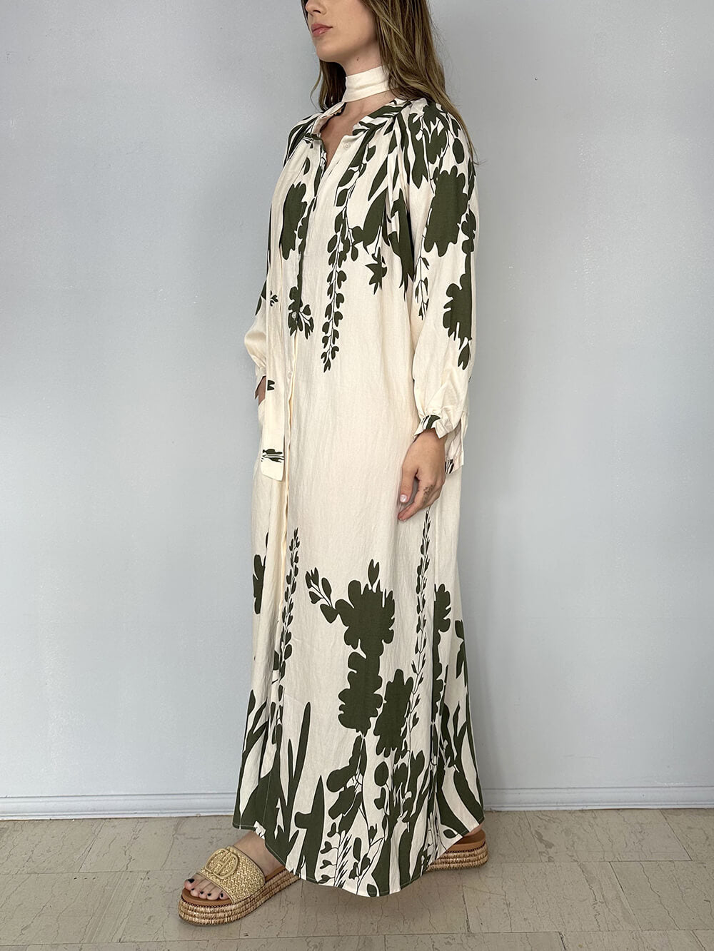 Robe longue fendue à imprimé bohème unique et ceinture