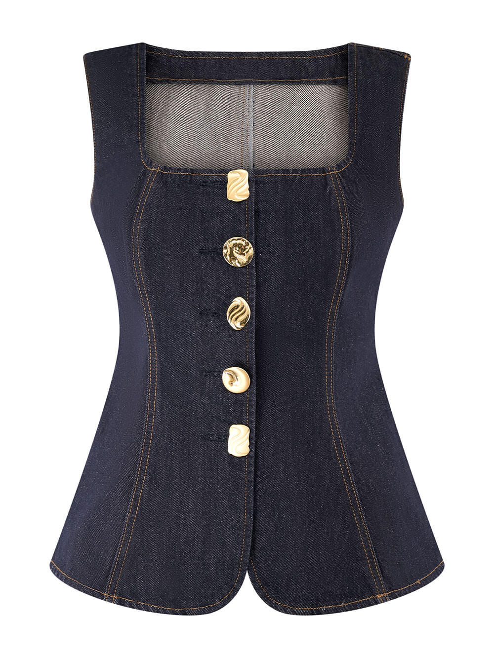 Débardeur en jean boutonné sans manches, moderne et ludique