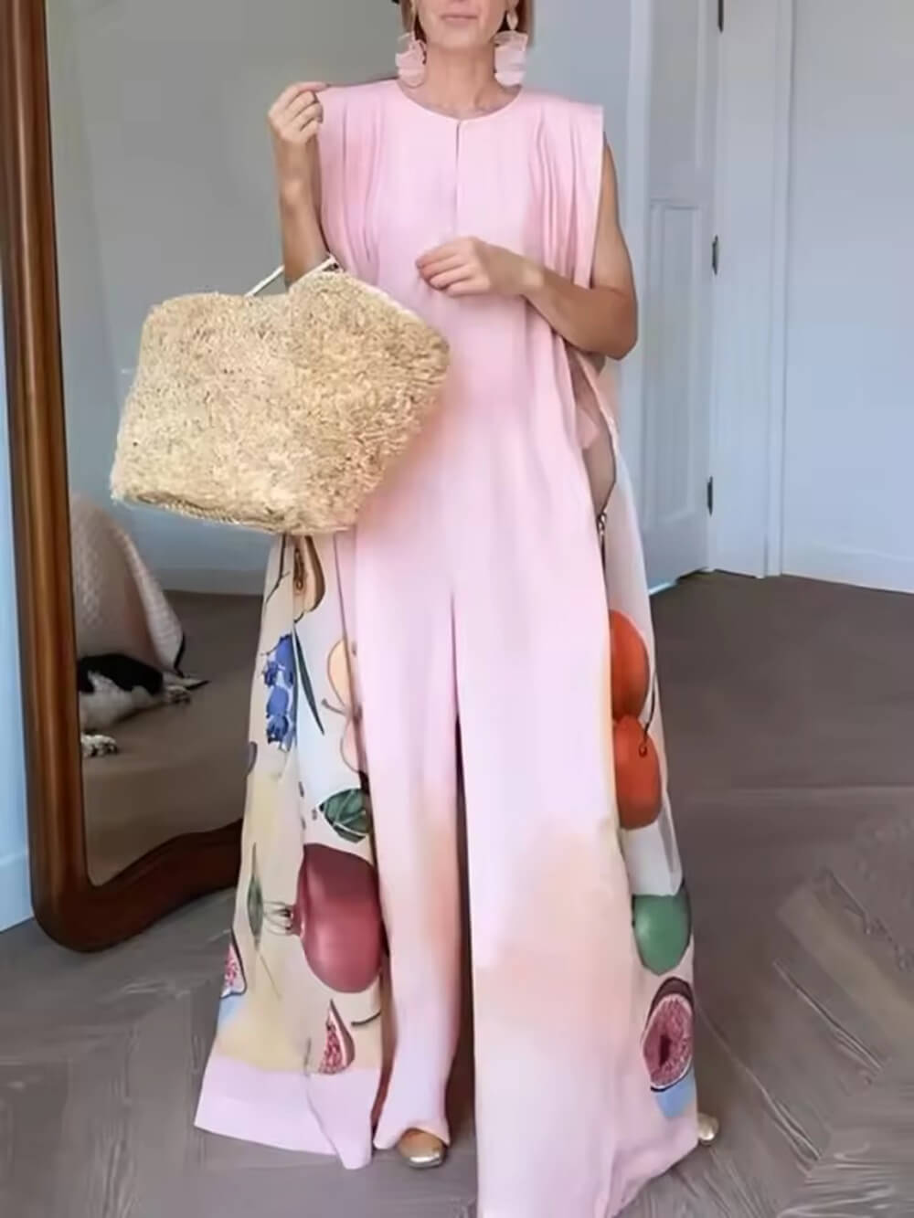 Combinaison ample sans manches à imprimé fruit tendance