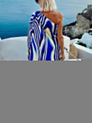 Robe longue ample à une épaule, imprimée et découpée, style vacances