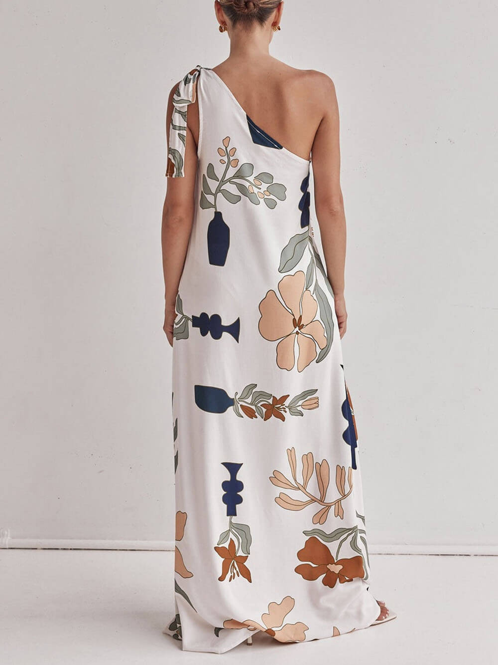 Robe longue ample à imprimé unique, asymétrique, avec poches et lien