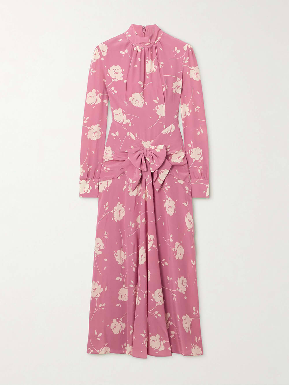 Robe mi-longue à imprimé floral froncé et nœud rétro