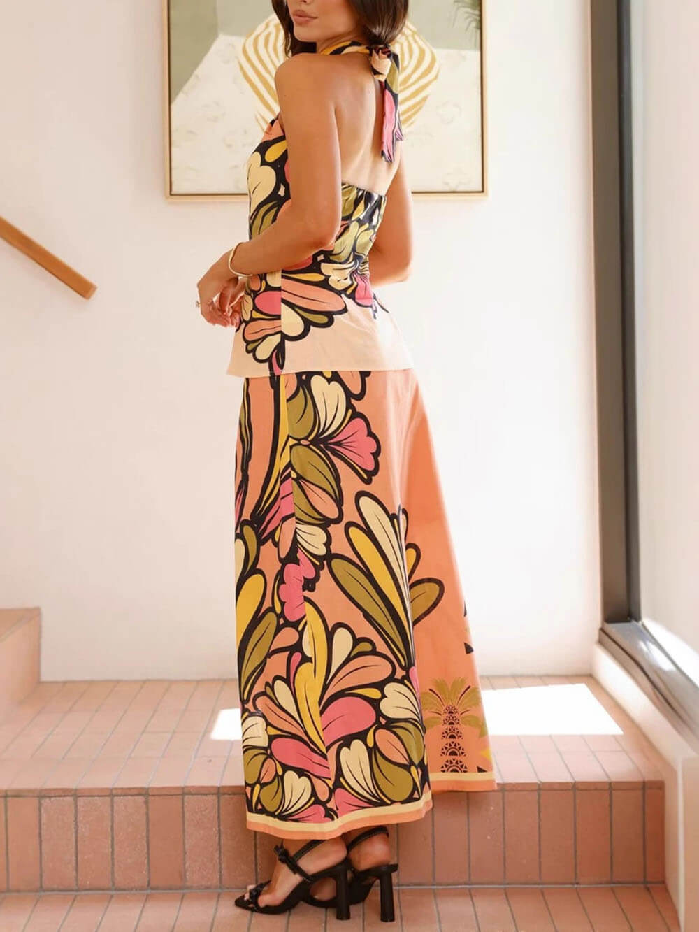 Jupe cardigan moulante à imprimé floral unique