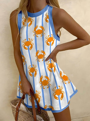Mini-robe sans manches à imprimé crabe unique