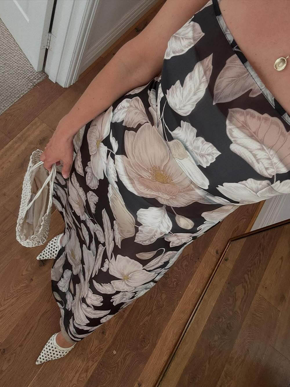 Exquisite Black Rose Print A-Line Maxi Dress