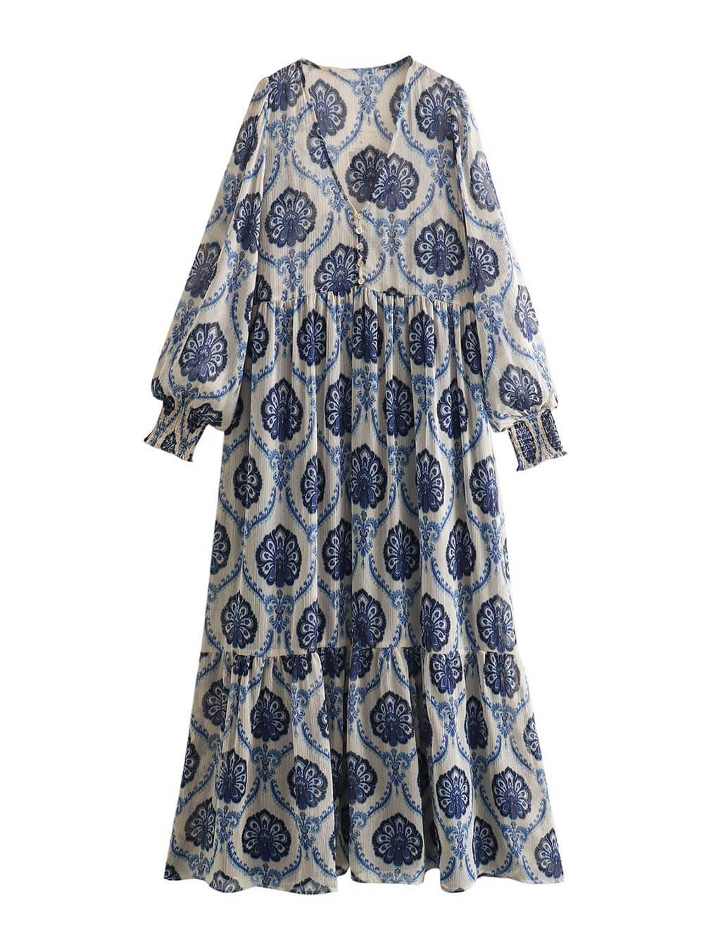 Klassisches und einzigartiges Maxikleid mit transparenter Überlage im Barockstil und Ballonärmeln