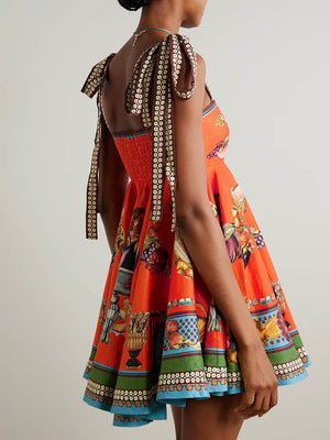 Minikleid aus Leinen mit Retro-Print