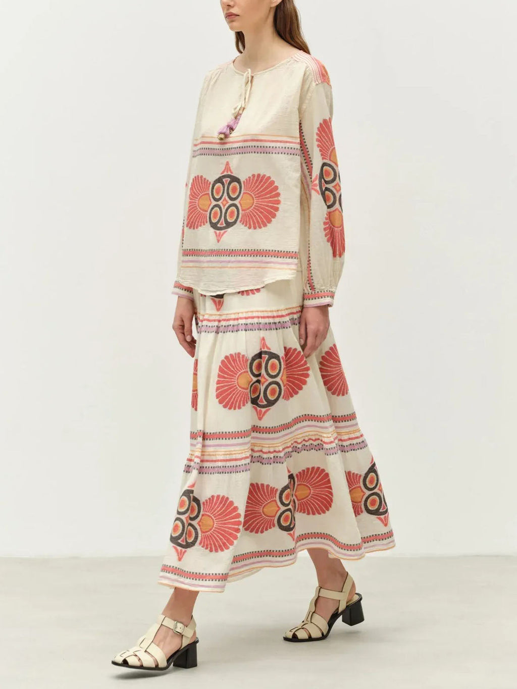 Retro Ethnic Floral Print Long-sleeved Shirt