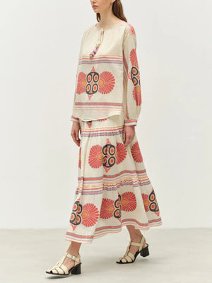 Langarmhemd mit Retro-Ethno-Blumendruck