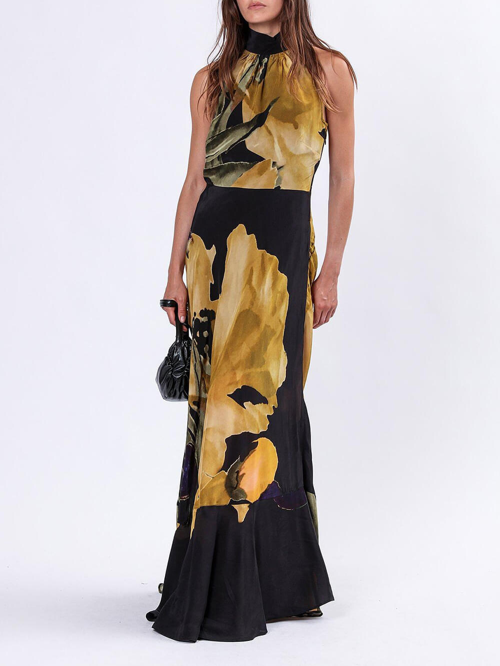 Einzigartiges, gerade geschnittenes Maxikleid mit gelbem Blumenmuster
