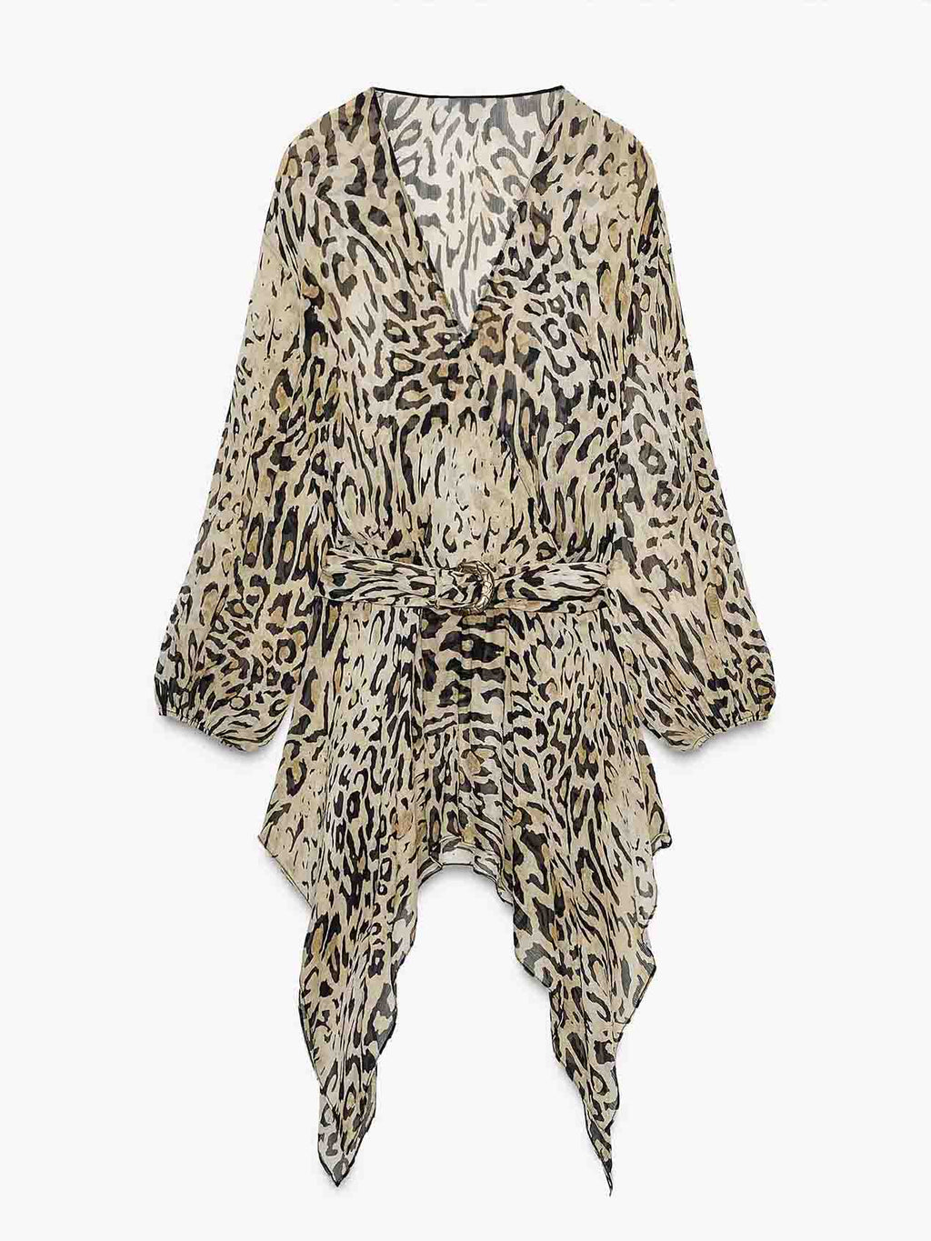 Casual Personalized Animal Print Irregular Hem Shirt