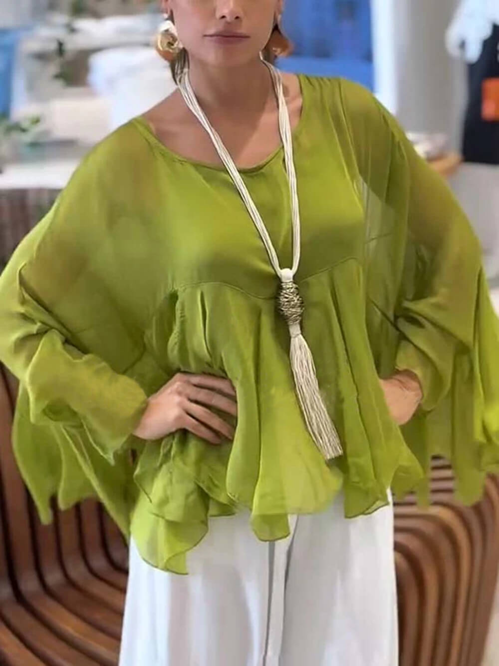 Pantalon ample décontracté à taille élastique et poches