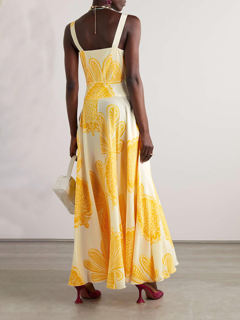 Elegant Pineapple Print Satin Crepe Maxi Dress