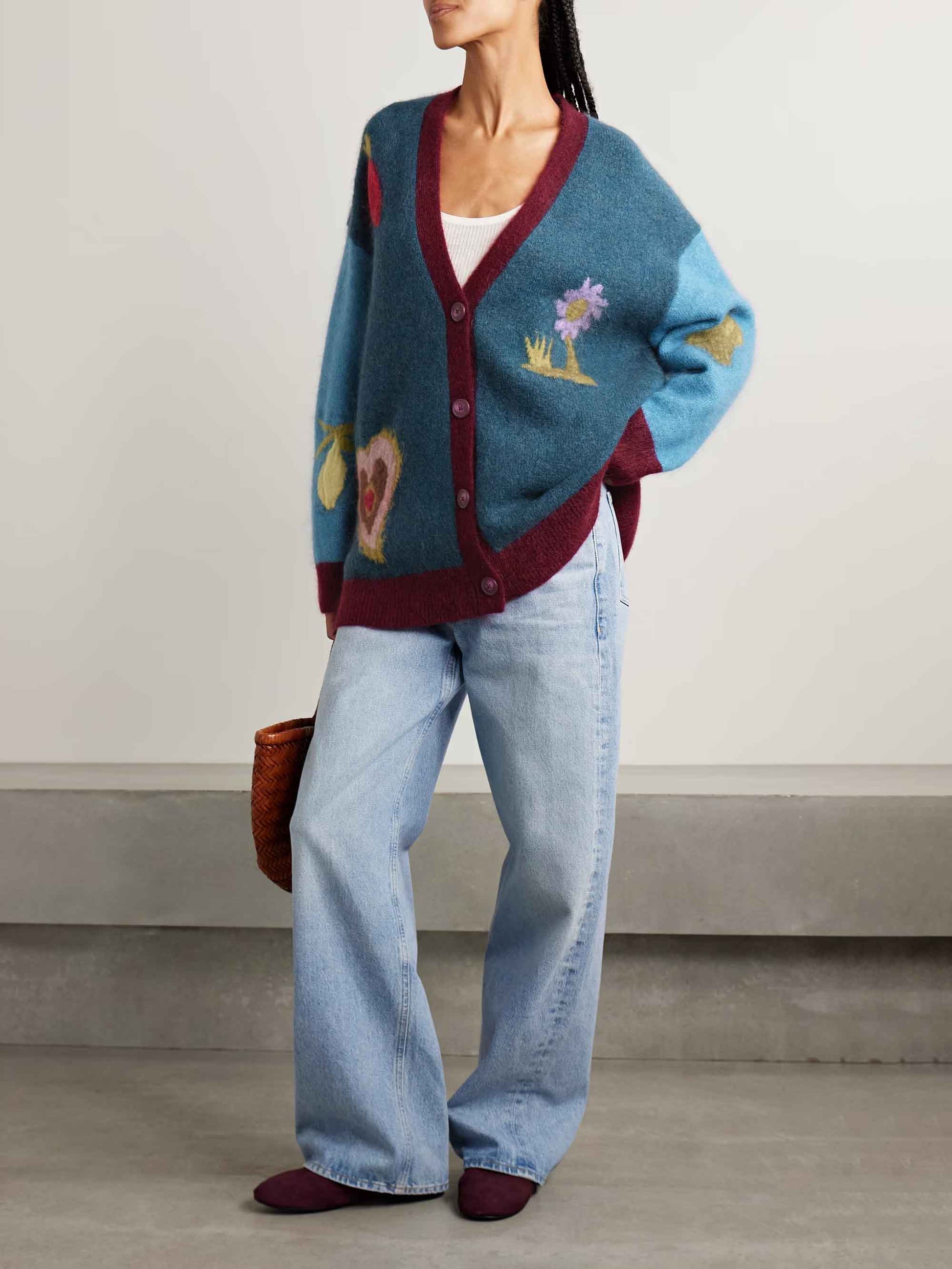 Veste cardigan décontractée à motif contrasté