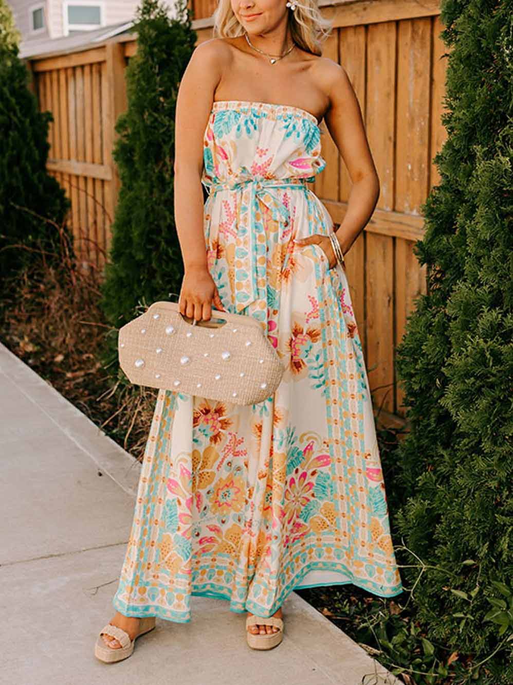 Combinaison à col portefeuille imprimée de style folklorique exquise