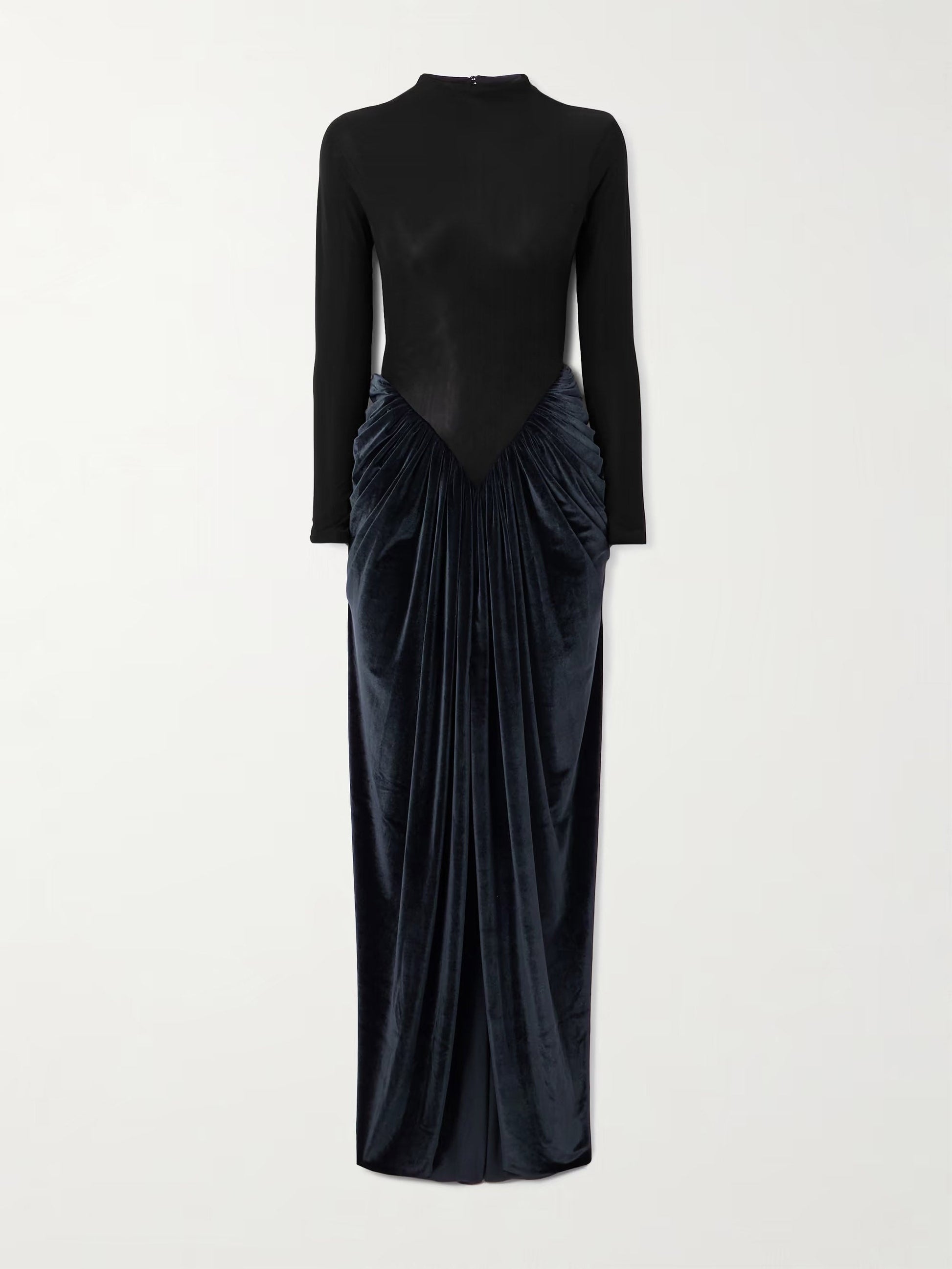 Elegantes langärmliges Maxikleid aus Samt mit Plissee