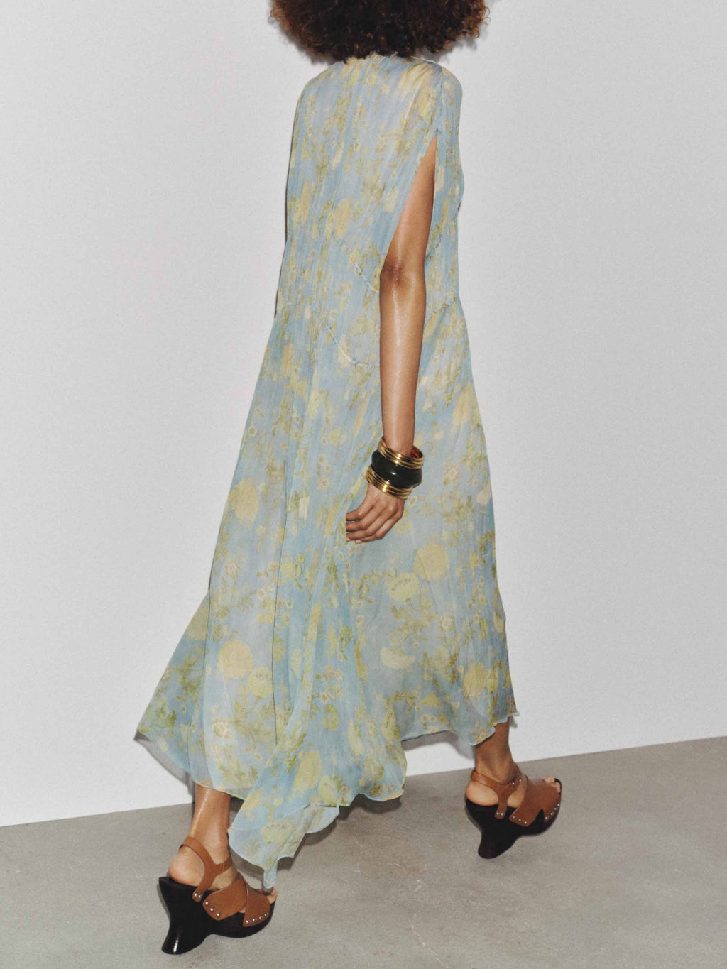 Elegant Floral-print Drawstring Chiffon Maxi Dress