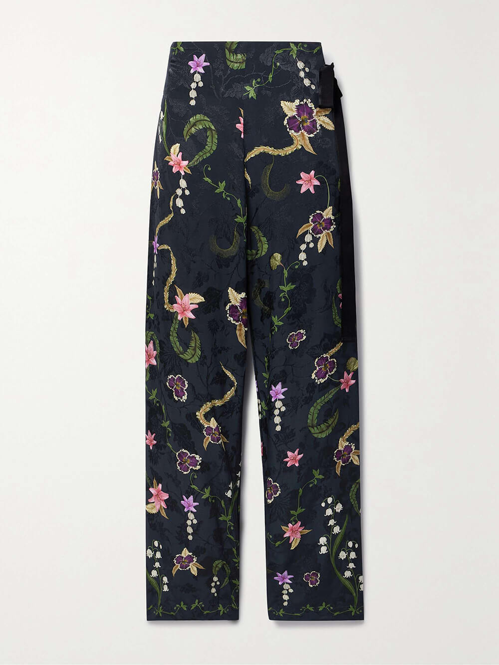 Pantalon droit élégant en satin à imprimé floral