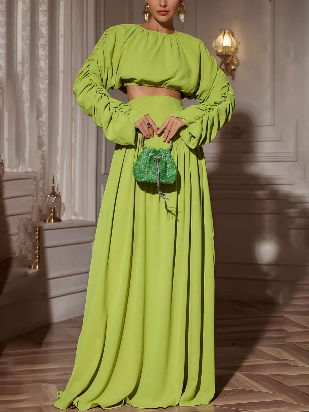 Elegant Pleated Long-Sleeved Cropped Shirt