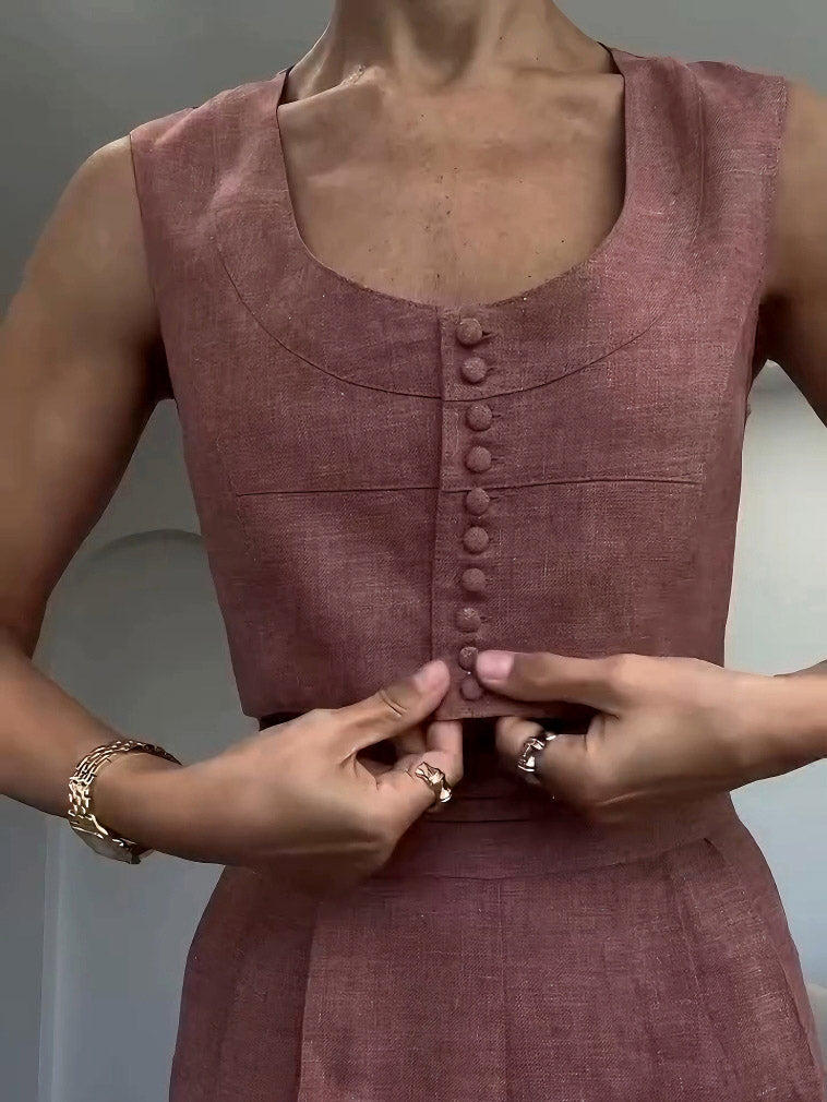 Ensemble deux pièces décontracté avec gilet court et pantalon