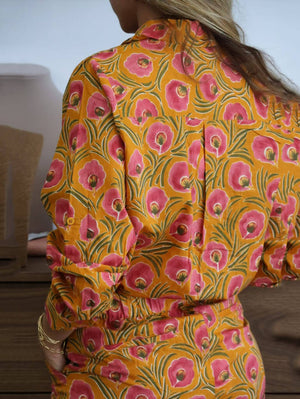 Unique Floral Print Mustard Shirt