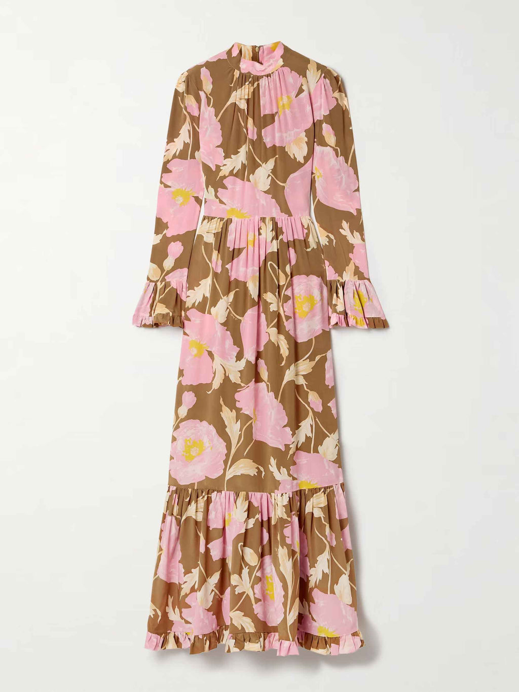 Robe longue rétro à volants et imprimé floral