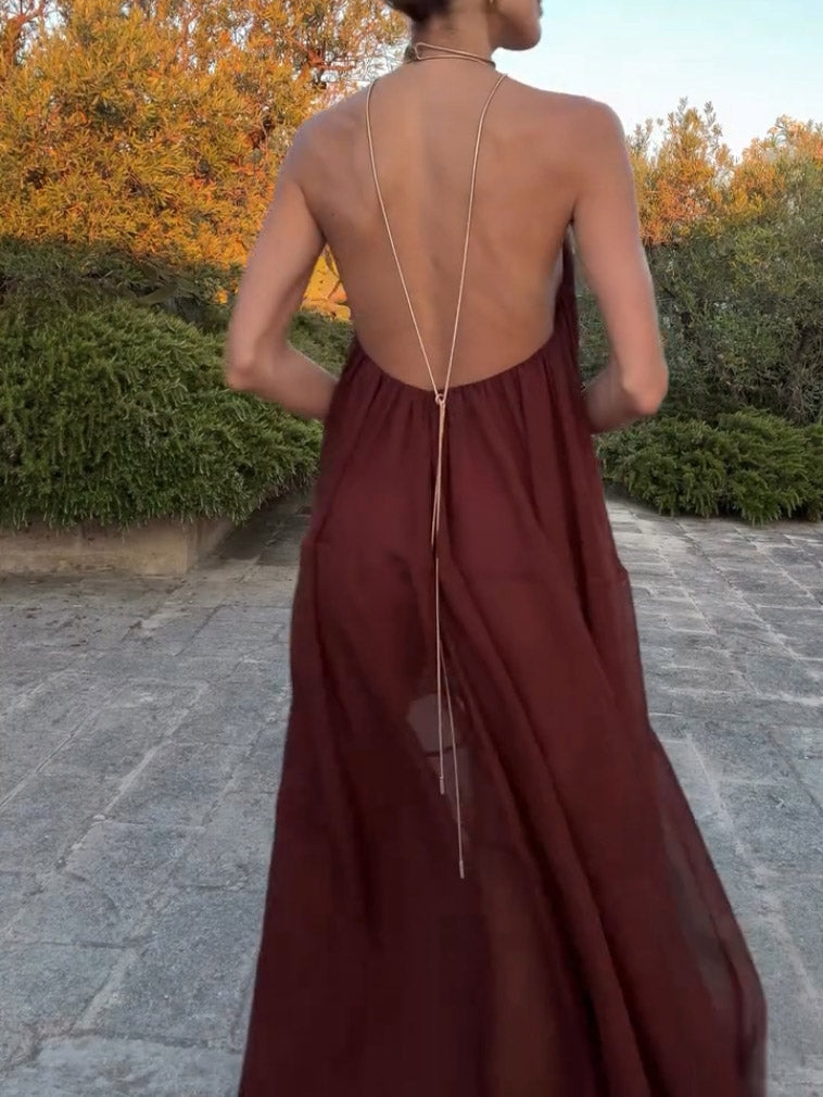 Elegant V-neck Chiffon Flowy Maxi Dress