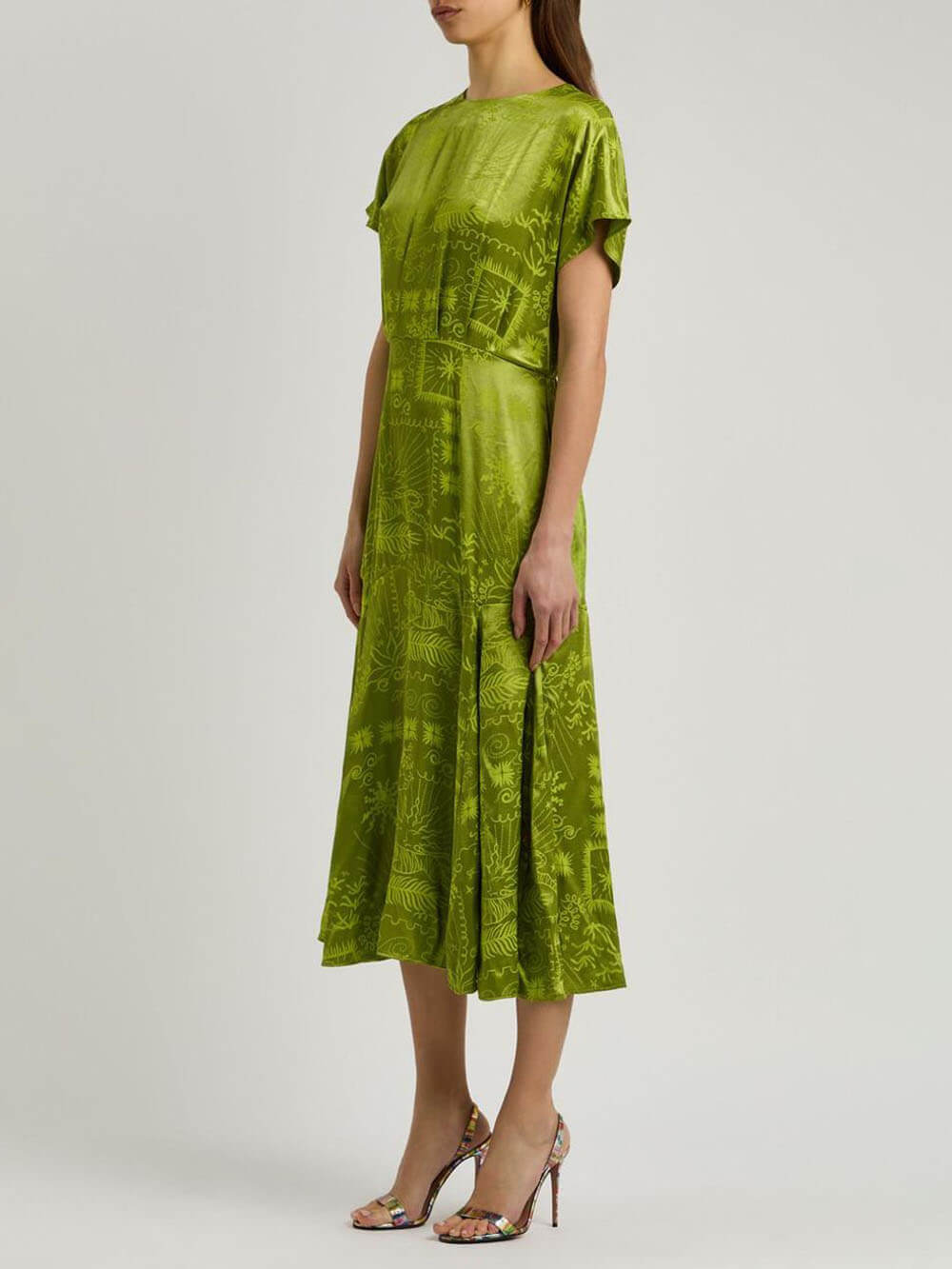 Robe midi élégante en satin à imprimé jacquard unique