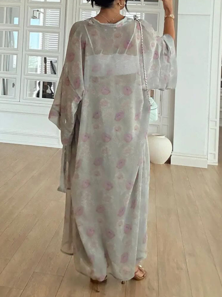 Exquisite Chiffonbluse mit Blumenmuster und Bindeband