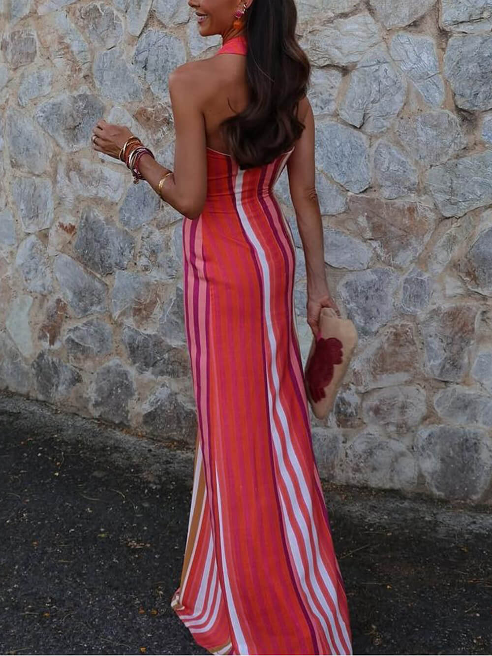 Summer Sunset Samba Maxikleid mit gekreuzten Trägern und Streifen