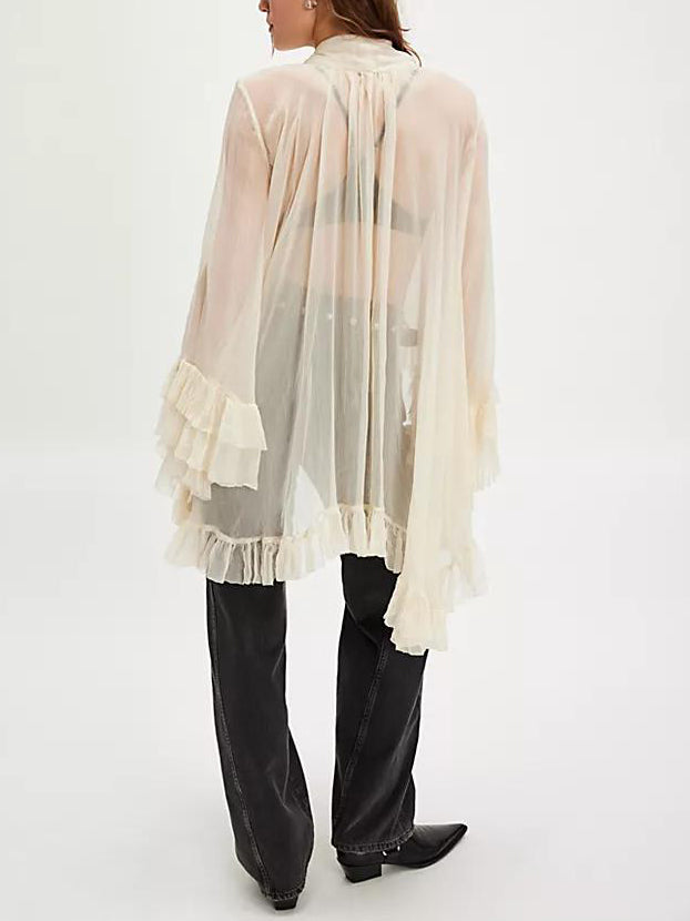 Exquisites, unregelmäßig gerüschtes Chiffon-Hemd
