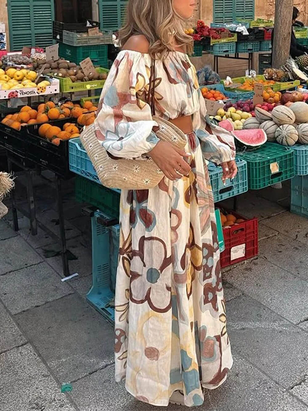 Fashionable Floral Print High-Waist A-Line Skirt