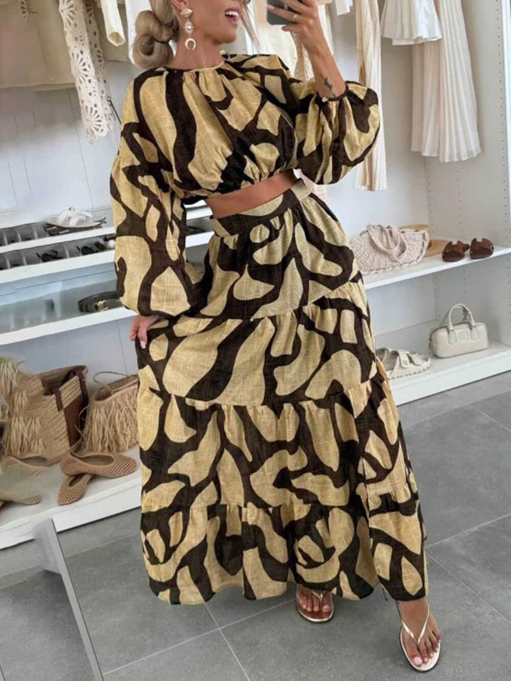 Chemise courte en lin imprimé, légère et audacieuse