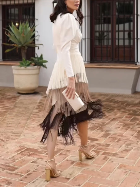 Elegant Layered Ombre Fringe Maxi Dress