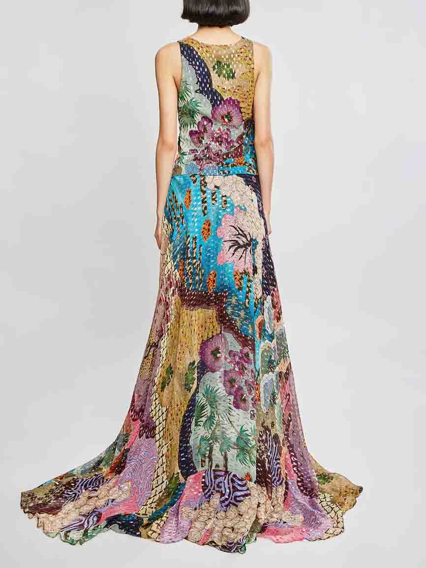 Robe longue à ourlet irrégulier et imprimé floral unique