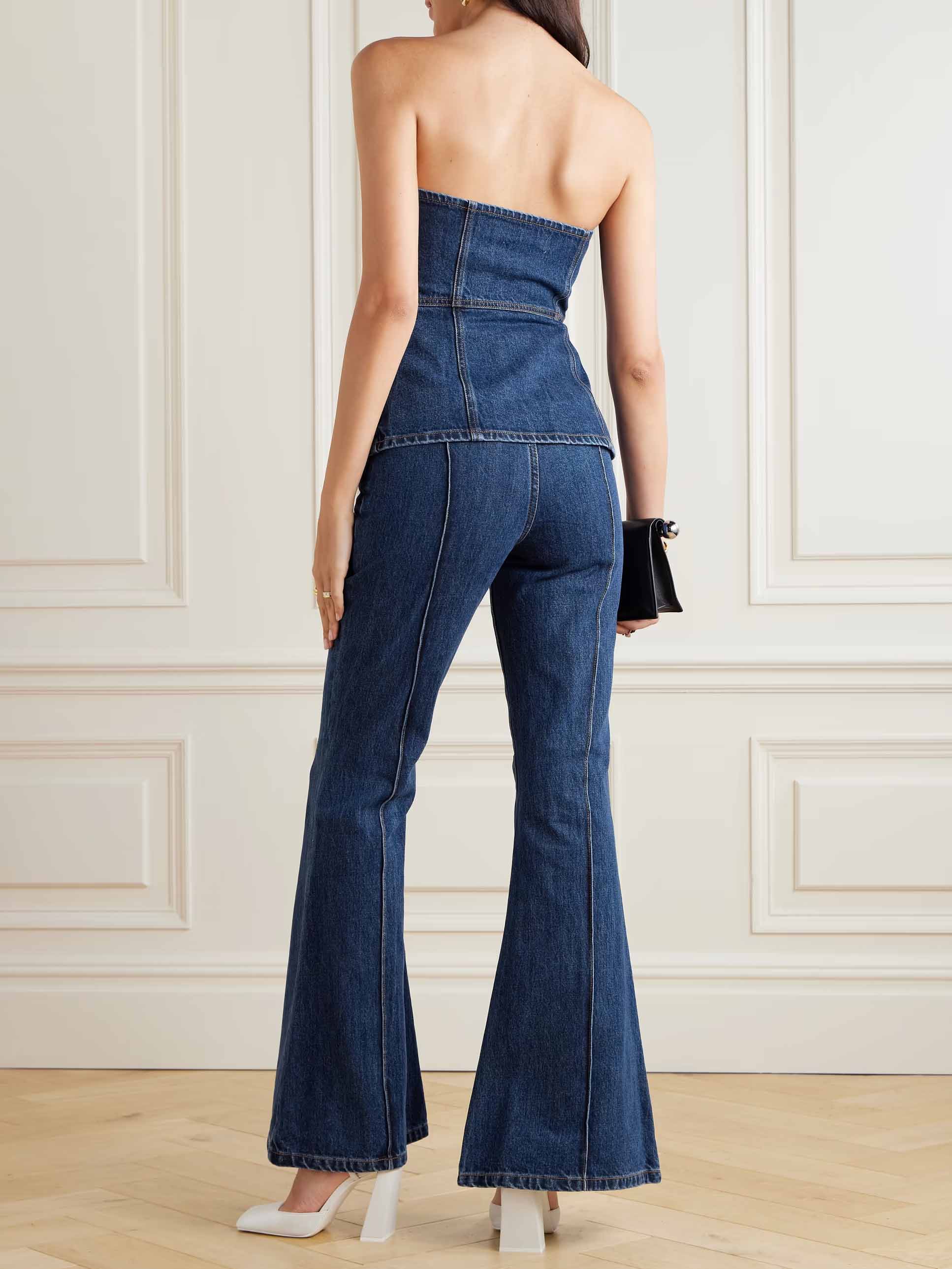 Haut corset en jean boutonné sans bretelles chic