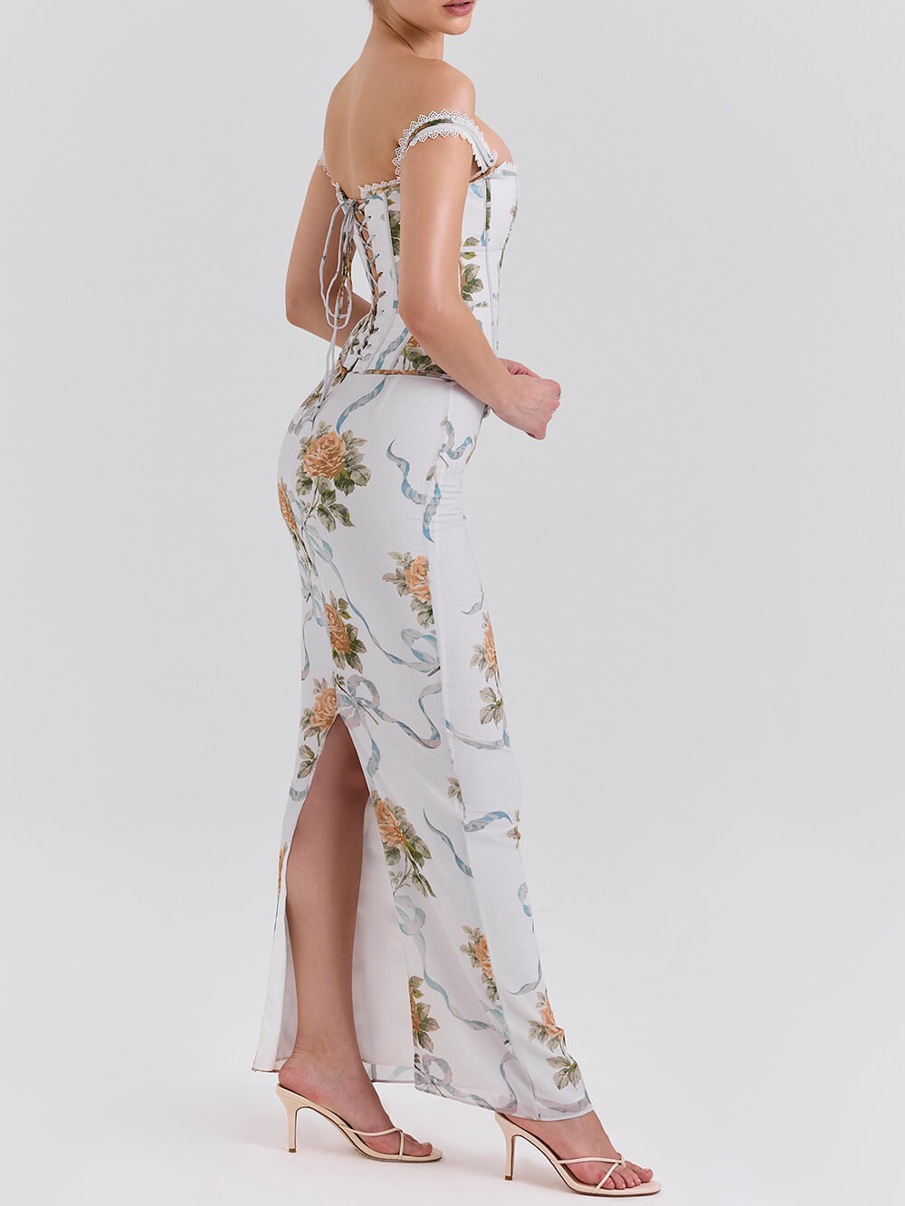 Korsett-Maxikleid mit Retro-Print