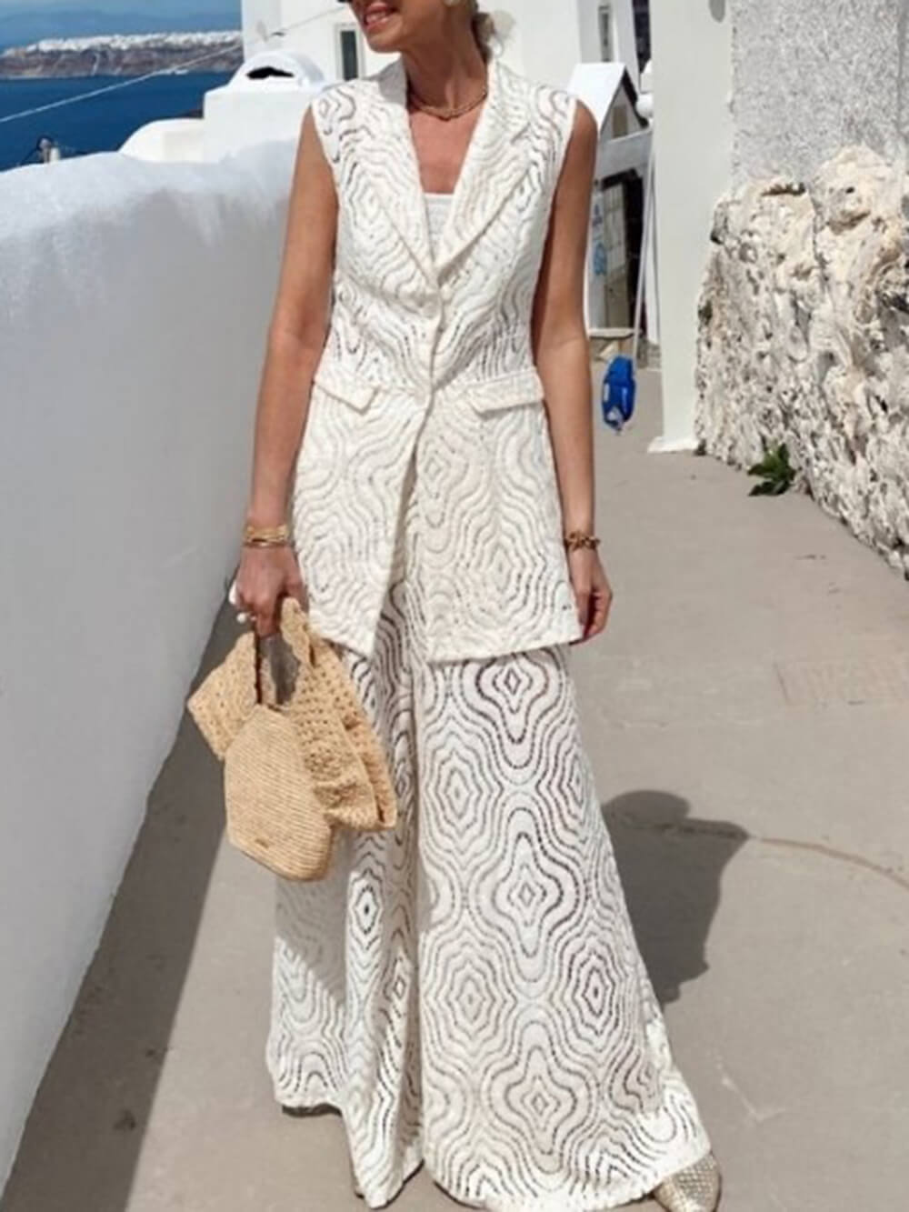 Pantalon évasé en dentelle crochetée Boho Grace