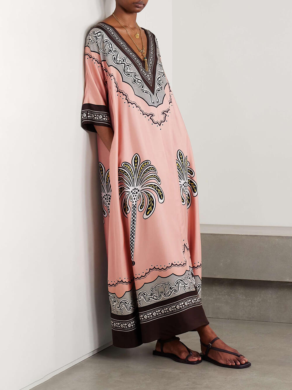 Robe longue en sergé imprimé ethnique surdimensionné unique