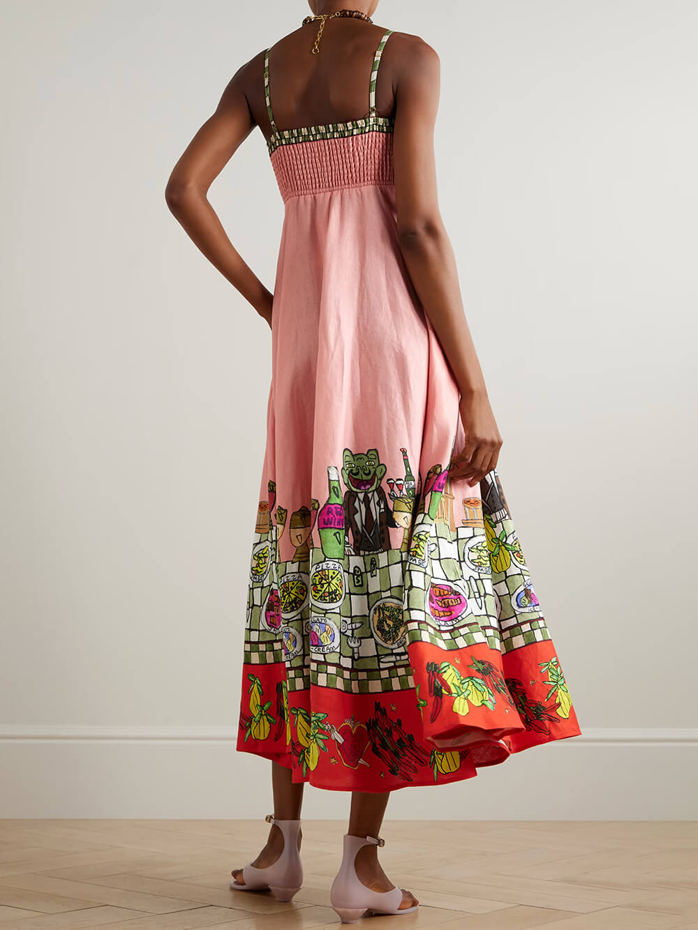 Schulterfreies Midikleid aus Leinen mit einzigartigem Print