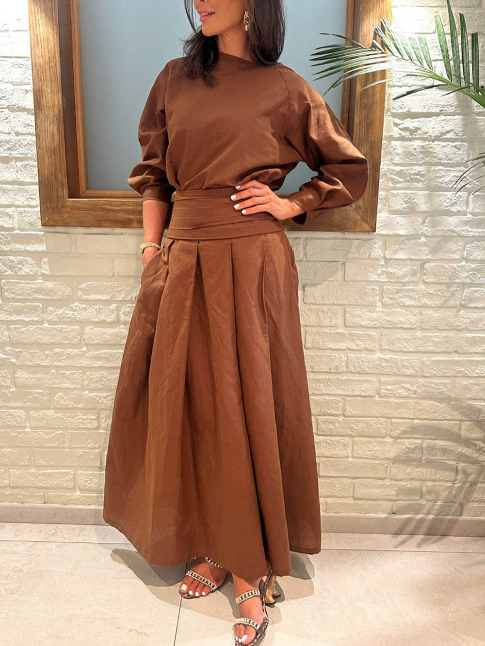 Oversize-Oberteil aus Leinen im Retro-Stil mit überschnittenen Schultern