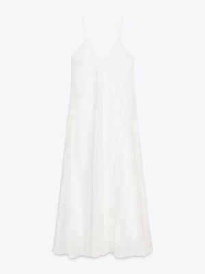 Robe longue sophistiquée en lin mélangé avec poches, style resort