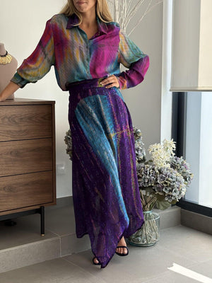 Retro Tie-Dye Print Button-Up Shirt