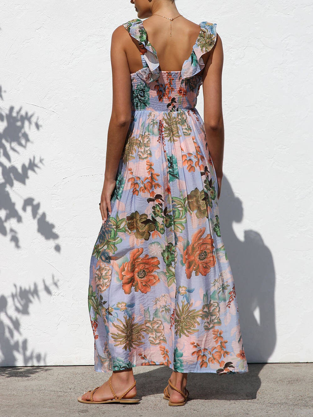 Robe longue à imprimé floral unique et magnifiquement plissée avec manches à volants