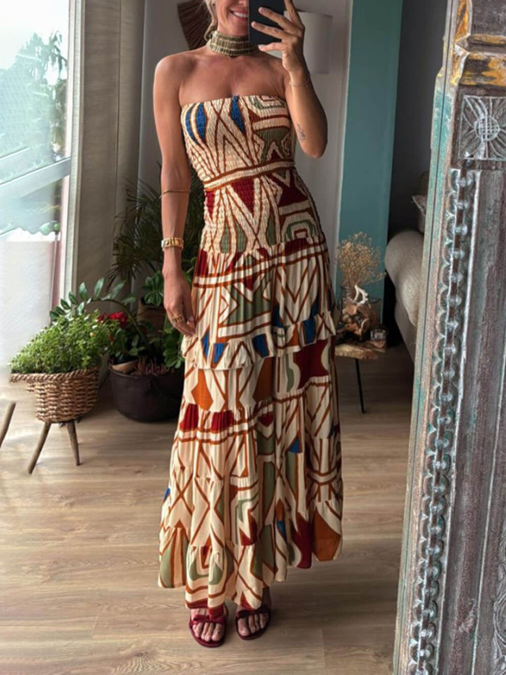 Robe longue bandeau élastique à imprimé floral unique et chic