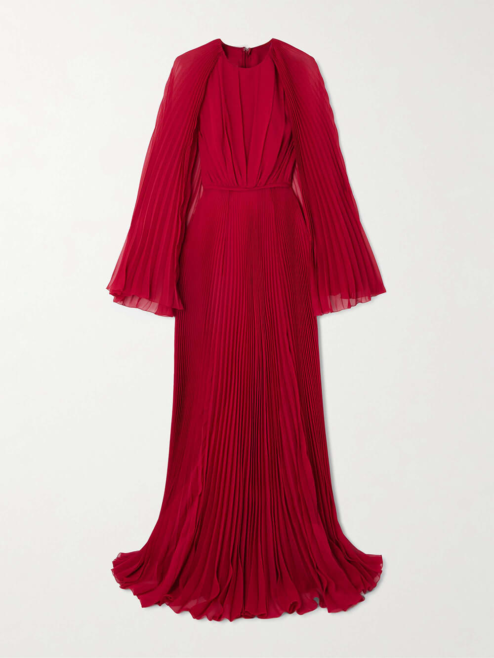 Robe longue plissée en mousseline de soie effet cape exquise