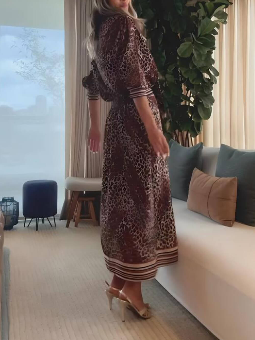 Retro-Klassiker mit Leopardenmuster und Patchwork-Muster, elastischer Taillen-Midirock