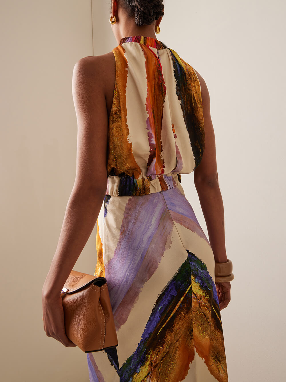 Jupe longue à taille élastique, élégante et unique, à imprimé abstrait