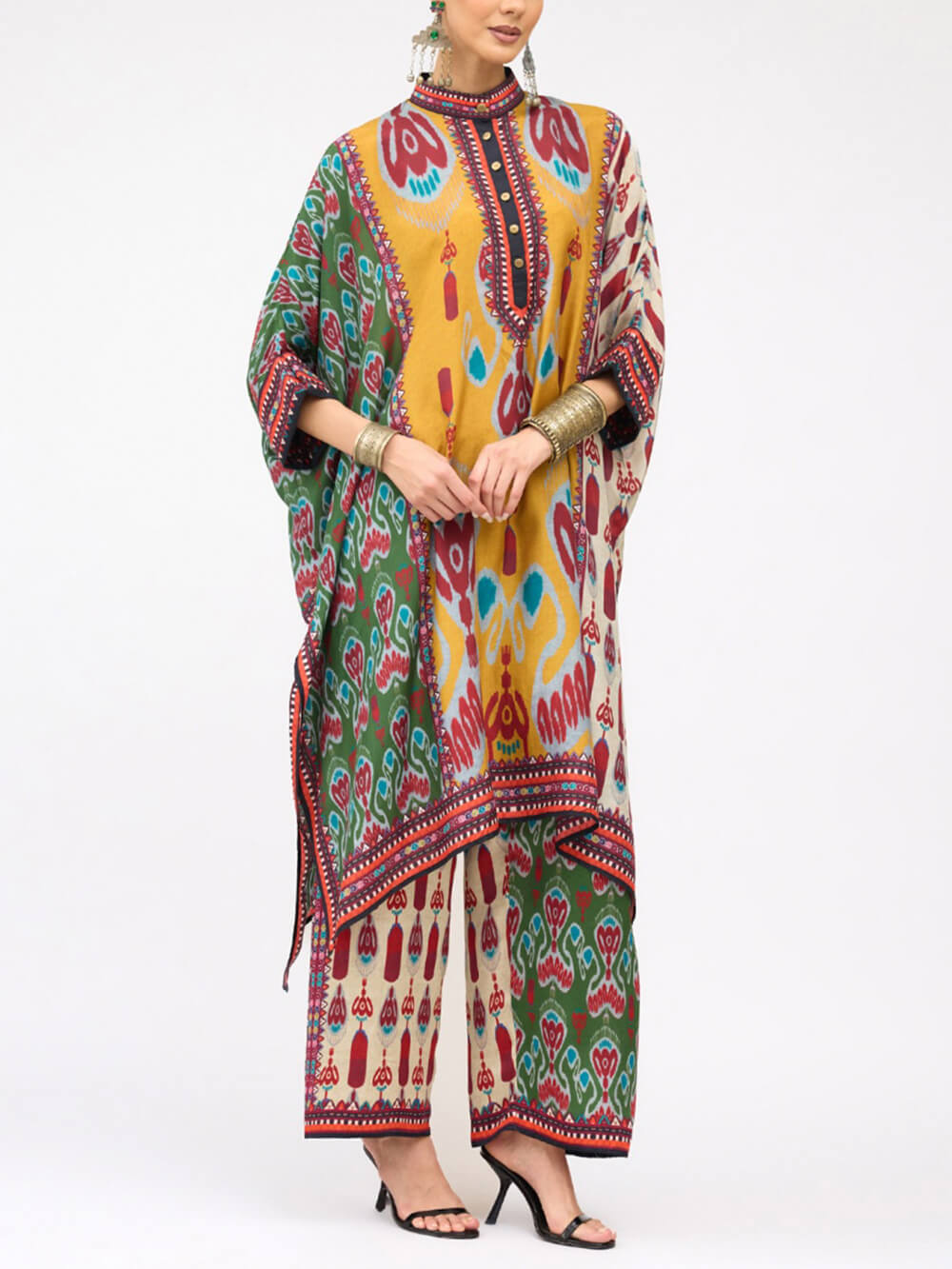 Lässige Retro-Patchwork-Hose mit Blumendruck und geradem Bein